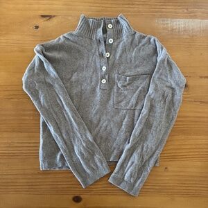 Everlane, ReCashmere Button Mockneck, Sweater, Cropped, Grey, Small